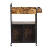 3-Tier Salon Trolley, Rolling Beauty Stylist Cart with Cabinet, Dryer Holders, Charging Station, Salon Spa Bathroom, Rustic Brown