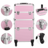 Professional Makeup Case, 3 in 1 Portable Trolley, Pink