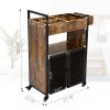 3-Tier Salon Trolley, Rolling Beauty Stylist Cart with Cabinet, Dryer Holders, Charging Station, Salon Spa Bathroom, Rustic Brown