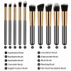 (Black and gold) 10 eye shadow powder eyebrow pencil eyeliner blush foundation concealer makeup brush set