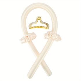 Soft Rubber Sleeping Curls Headband with Hair Clips and Scrunchie - No Heat Curls Ribbon for Lazy Hair Care (Color: Champagne)