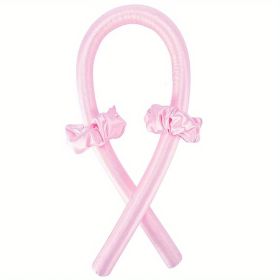 Soft Rubber Sleeping Curls Headband with Hair Clips and Scrunchie - No Heat Curls Ribbon for Lazy Hair Care (Color: Pink (without Clip))