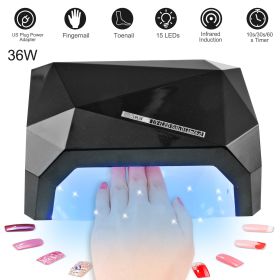 36W UV LED Lamp Nail Polish Dryer 15 LEDs Fingernail Toenail Gel Curing Machine Nail Art Painting Salon Tools Set US Plug (Color: BLACK)